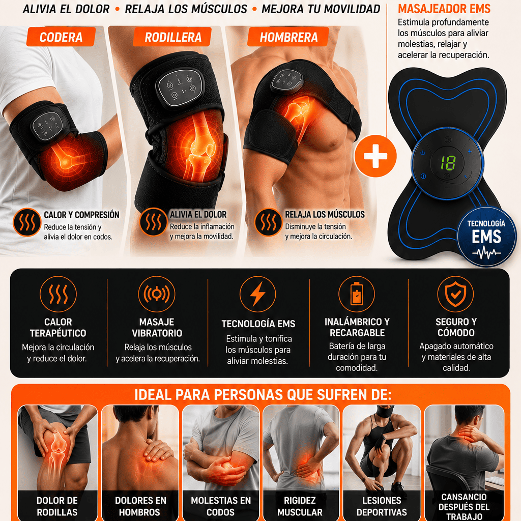 KIT 3 EN 1 DE ALIVIO ARTICULAR  - Faja Articular Térmica + Masajeador Muscular 🔥 (50%OFF)
